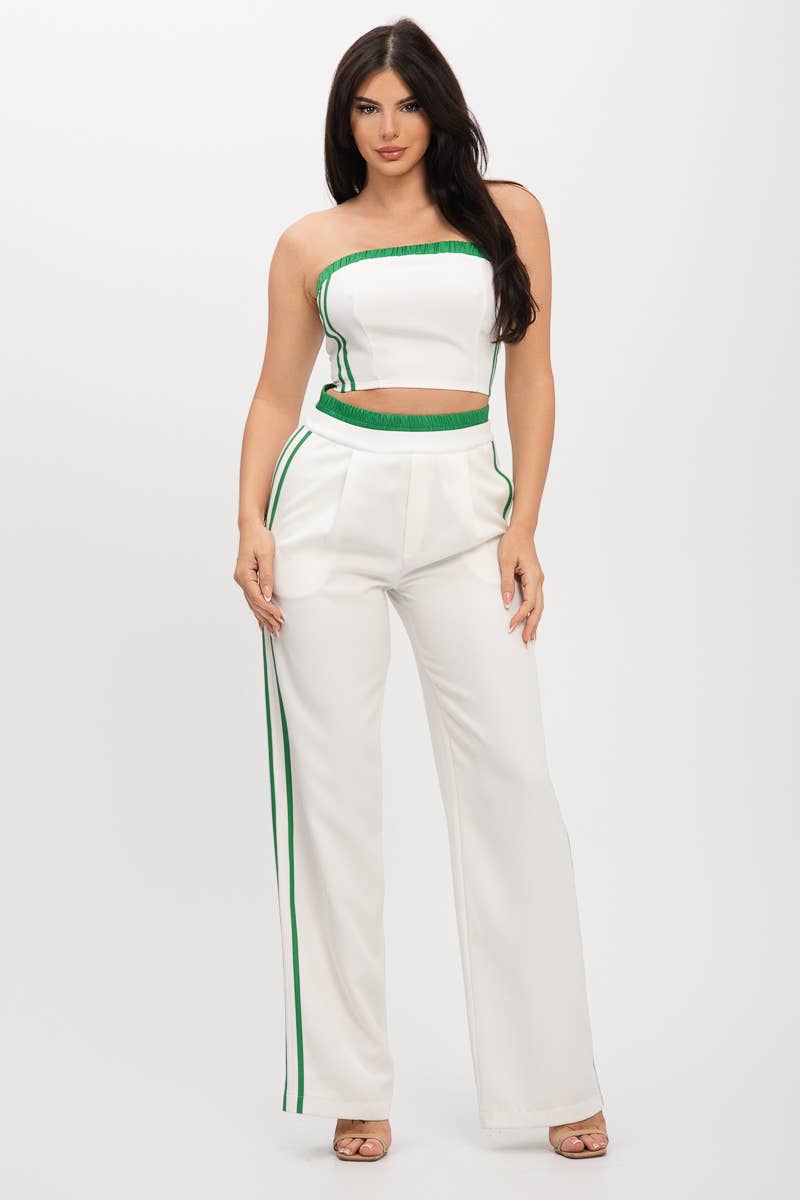 Stripe Tapping Contrast Elastic Band Top Pants Set