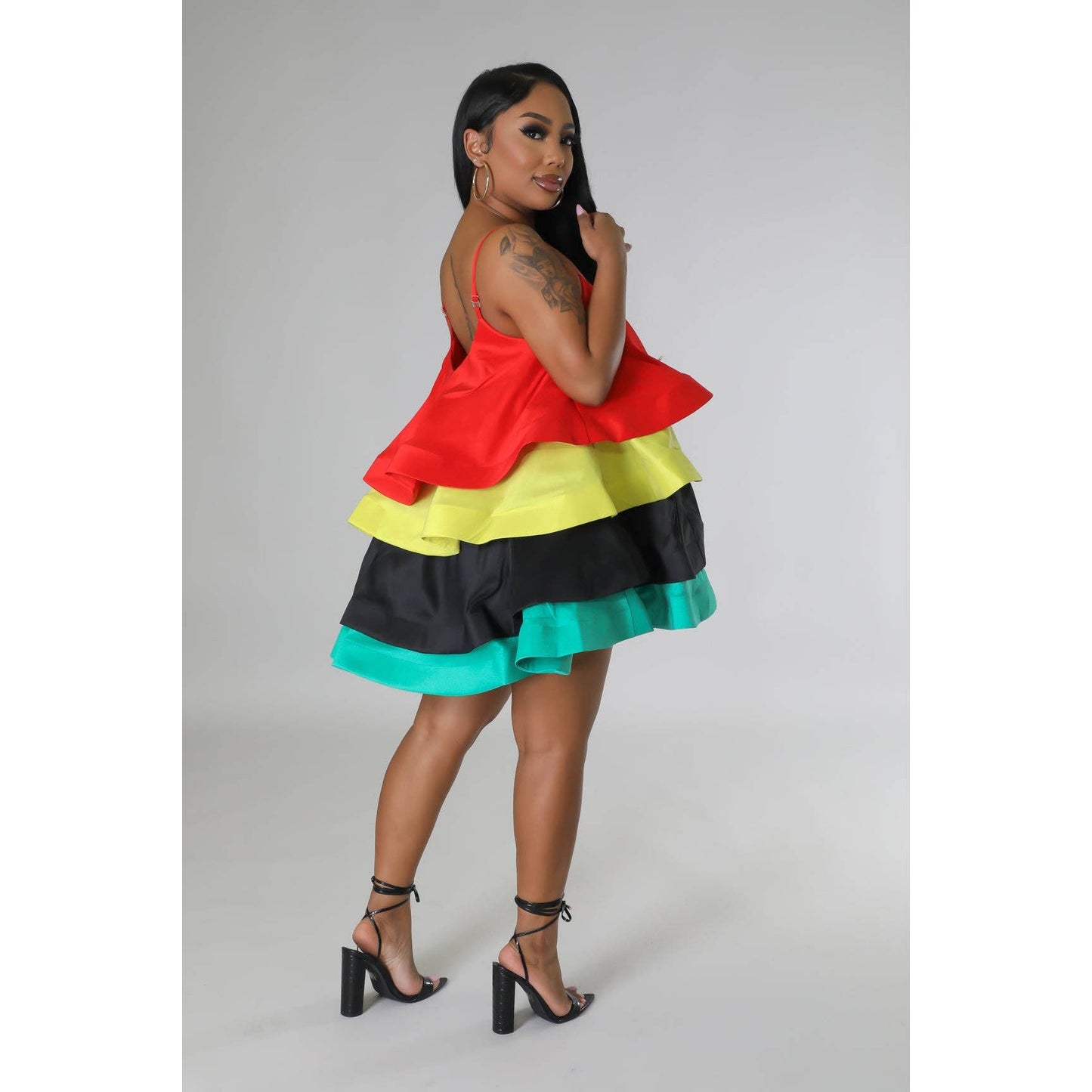 Spaghetti Straps Tiered Flare Mini Dress