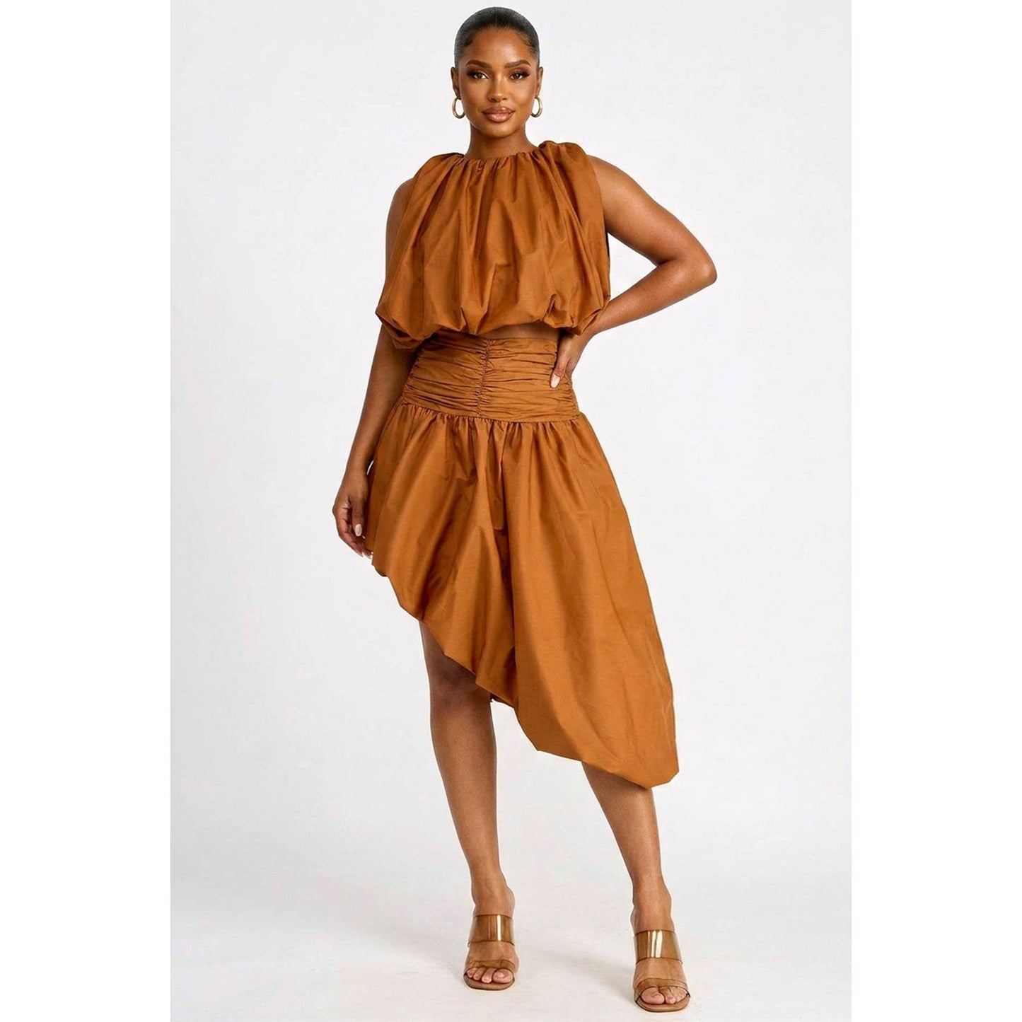 PLUS Cropped Bubble Top & High-Low Bubble Skirt Set