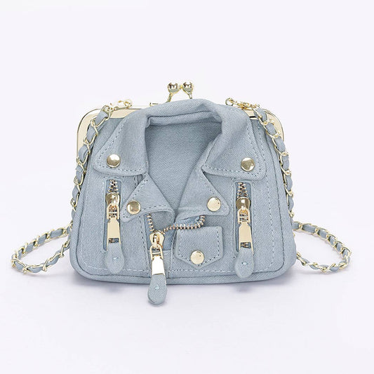 Faux Denim Leather jacket Style Crossbody Bag
