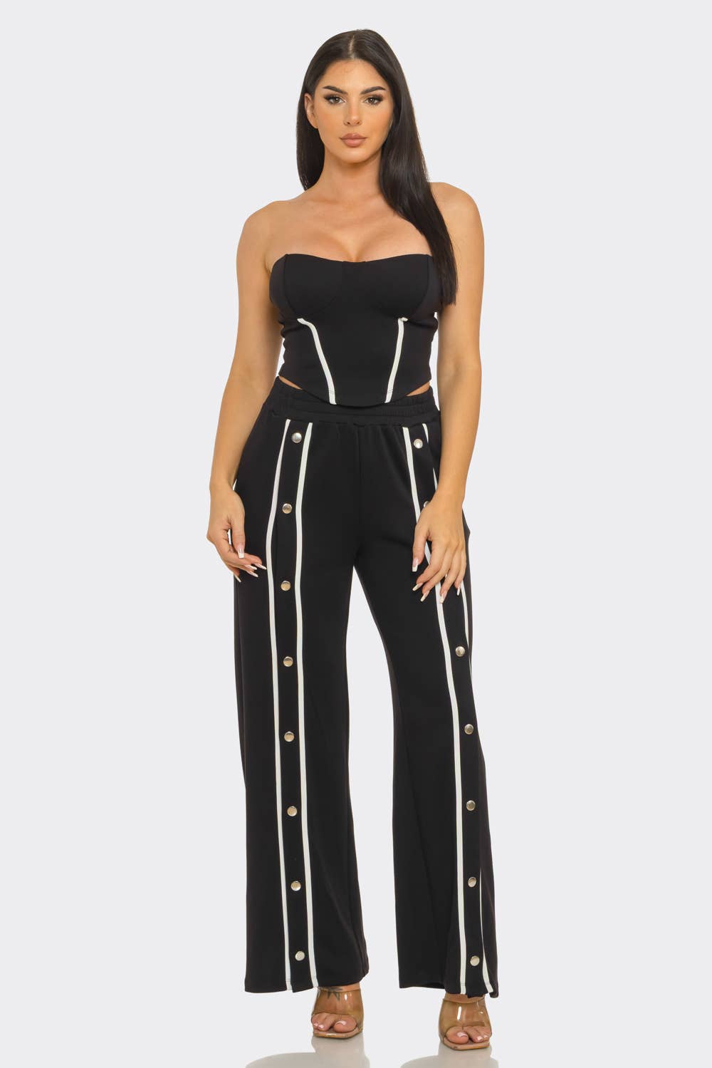 Stripe Tube Top And Pants Set