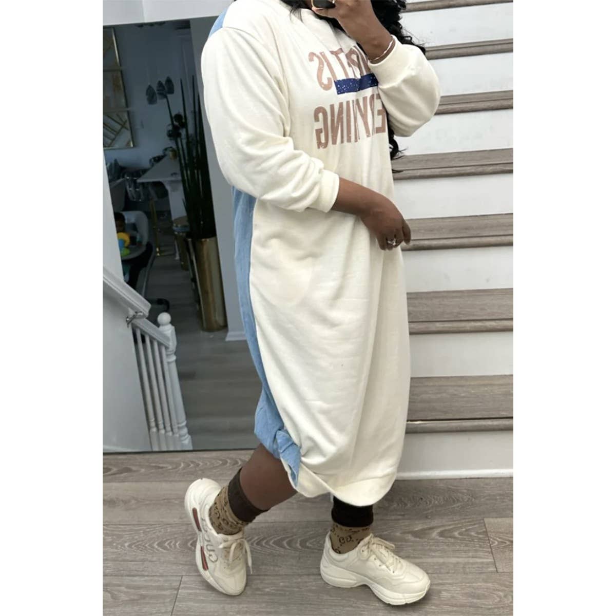 Sweatshirt Half Denim Half Maxi Dress