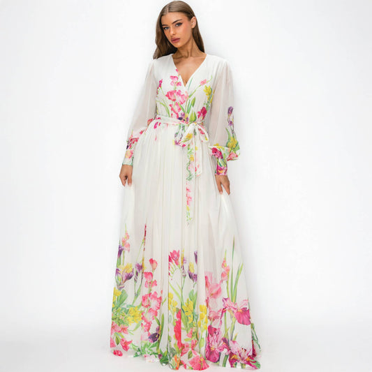 Floral Long Sleeve Wrap Maxi Dress