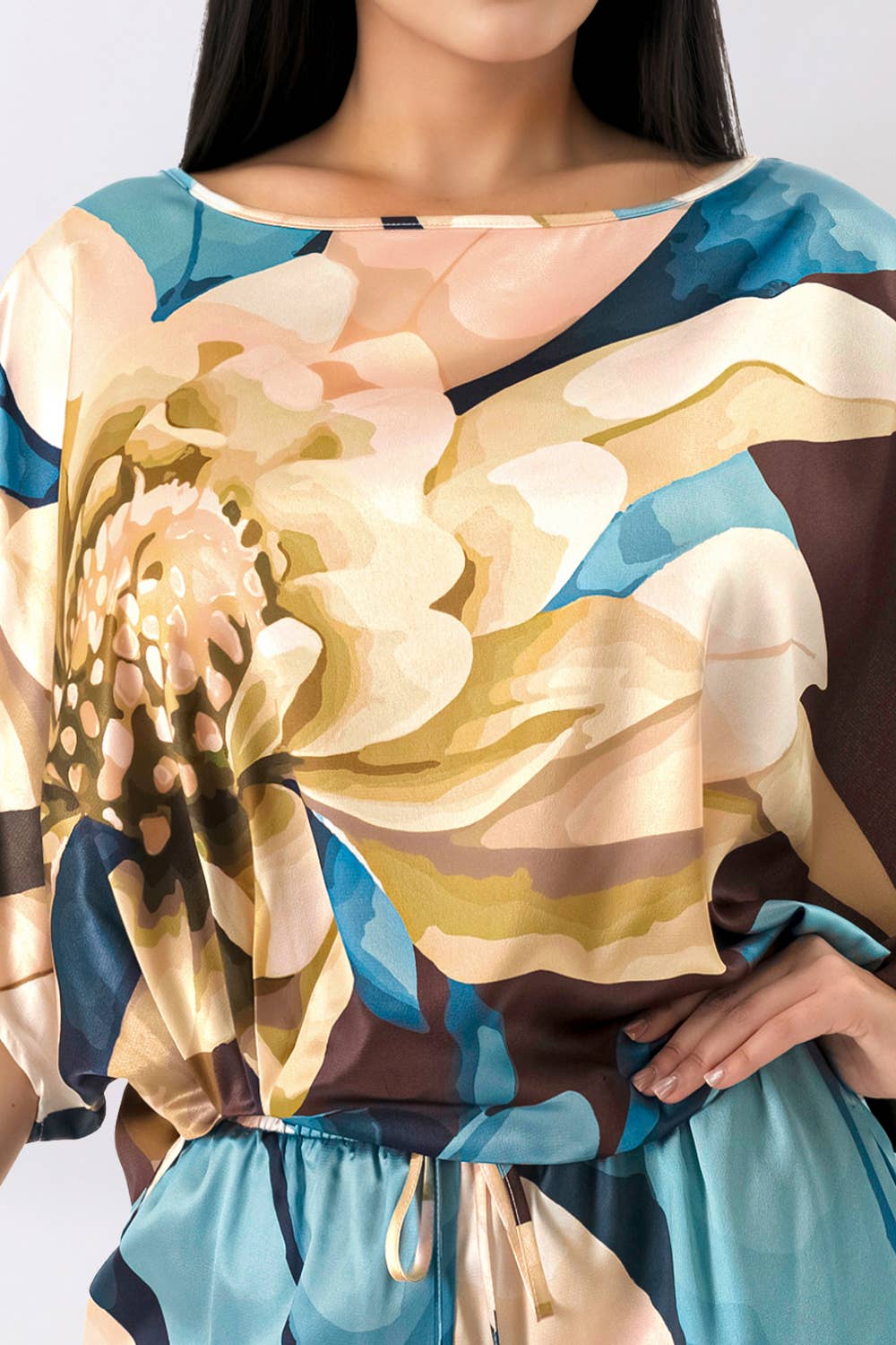 Floral Satin Blouse & Wide Pants Set