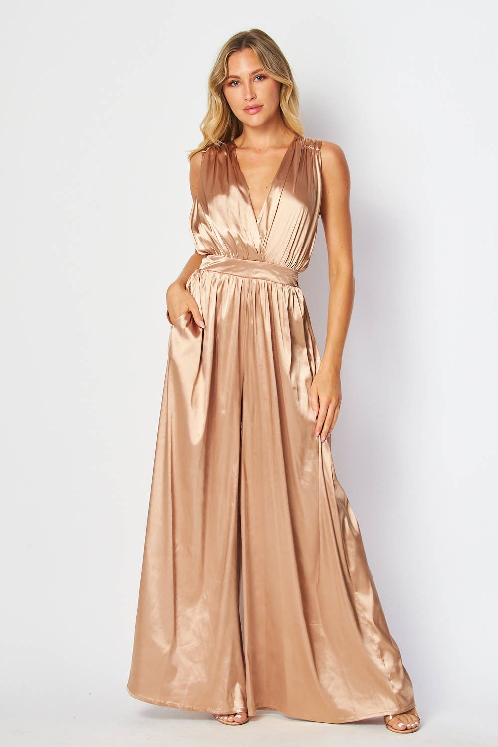 Satin Wide Leg Convertible Jumpsuit