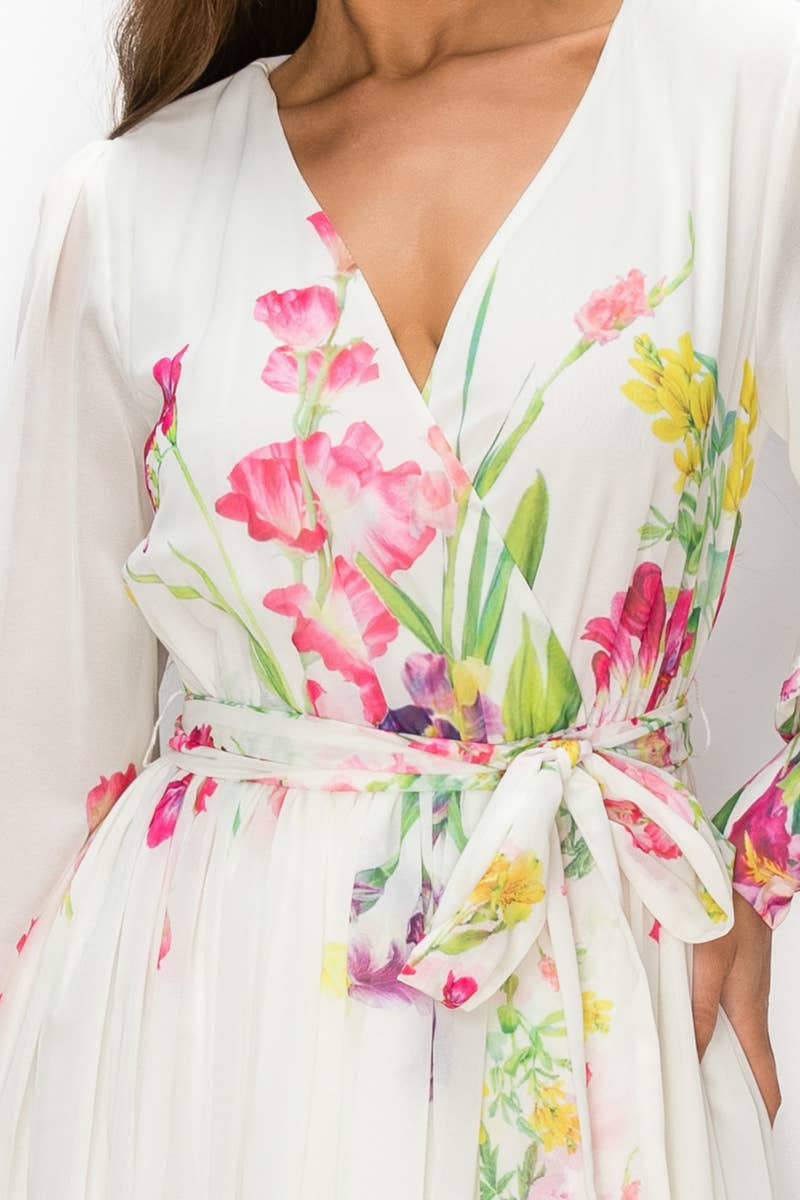 Floral Long Sleeve Wrap Maxi Dress