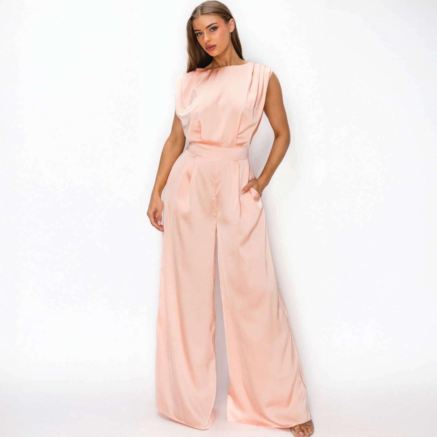 Sleeveless Blouson Top Wide Leg Jumpsuit