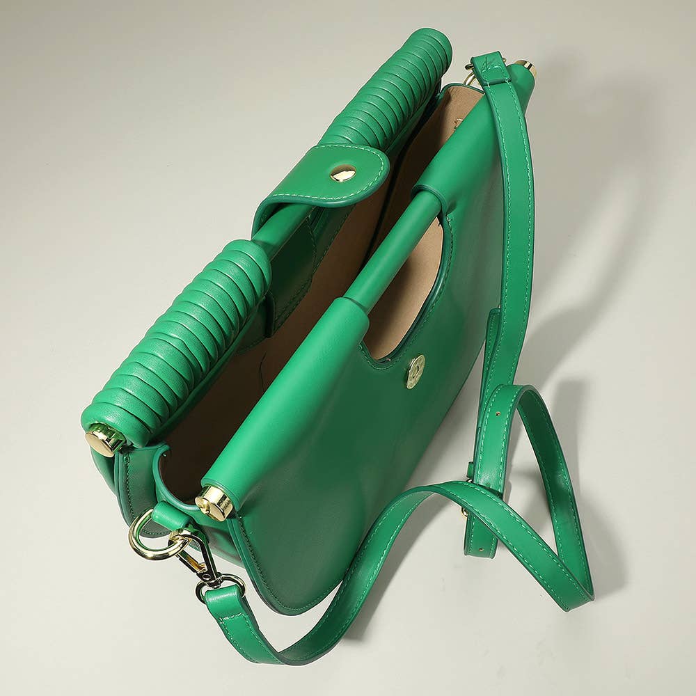 Faux Leather Unique Half Moon Structured Handbag / Crossbody Bag