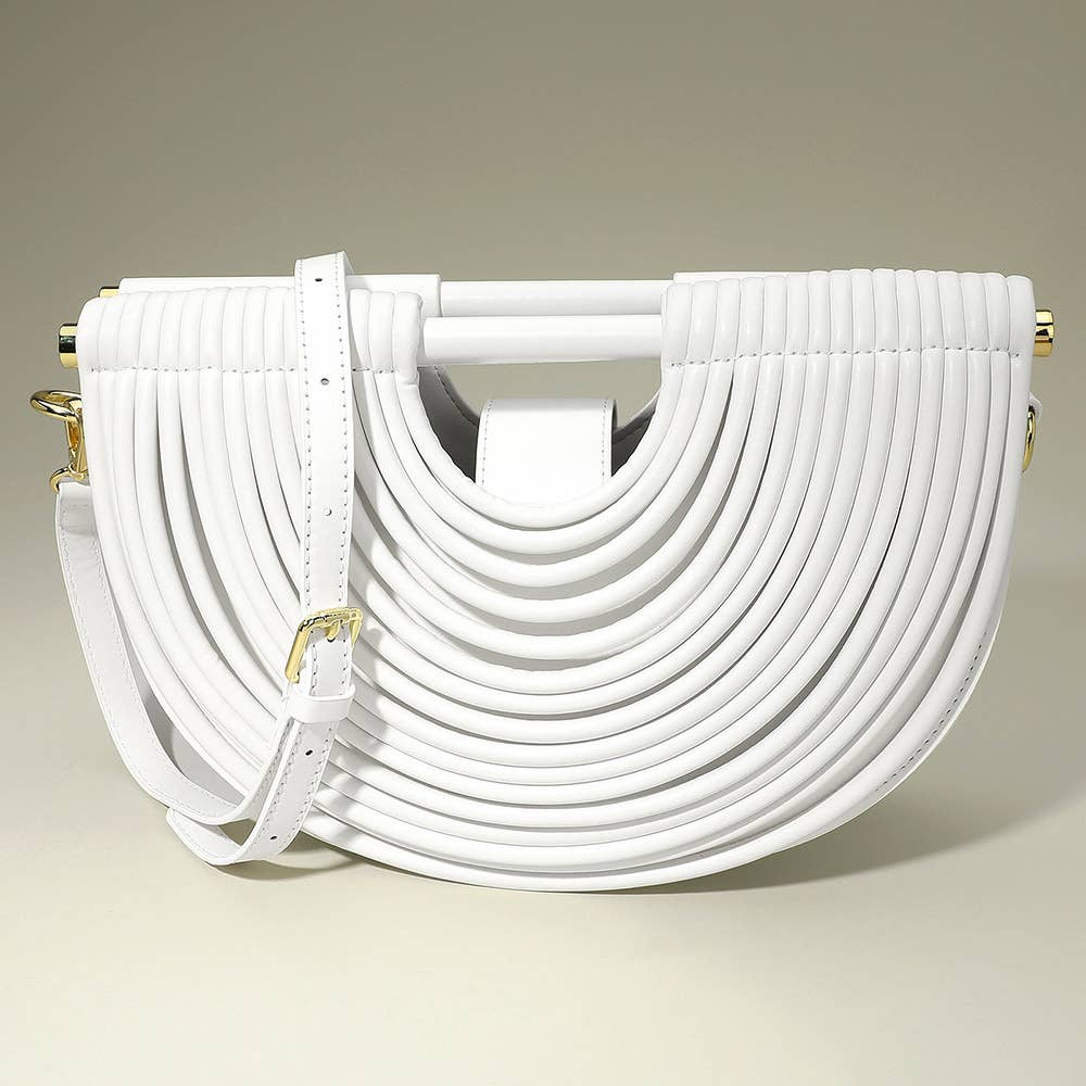 Faux Leather Unique Half Moon Structured Handbag / Crossbody Bag