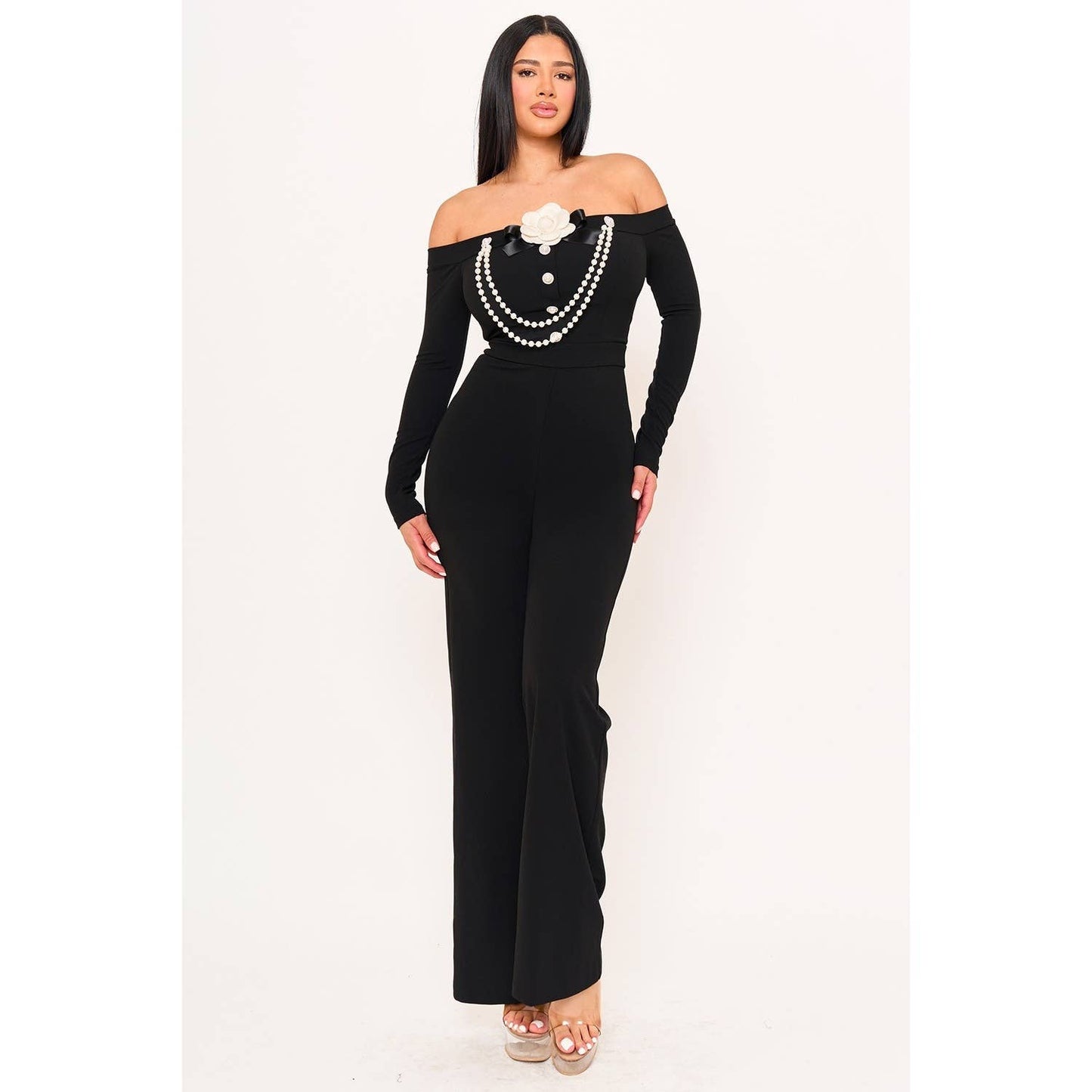 Off The Shoulder Contrast Trim Jumpsuit