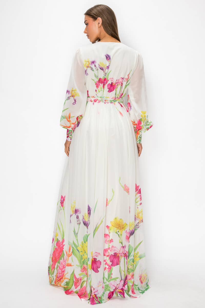 Floral Long Sleeve Wrap Maxi Dress