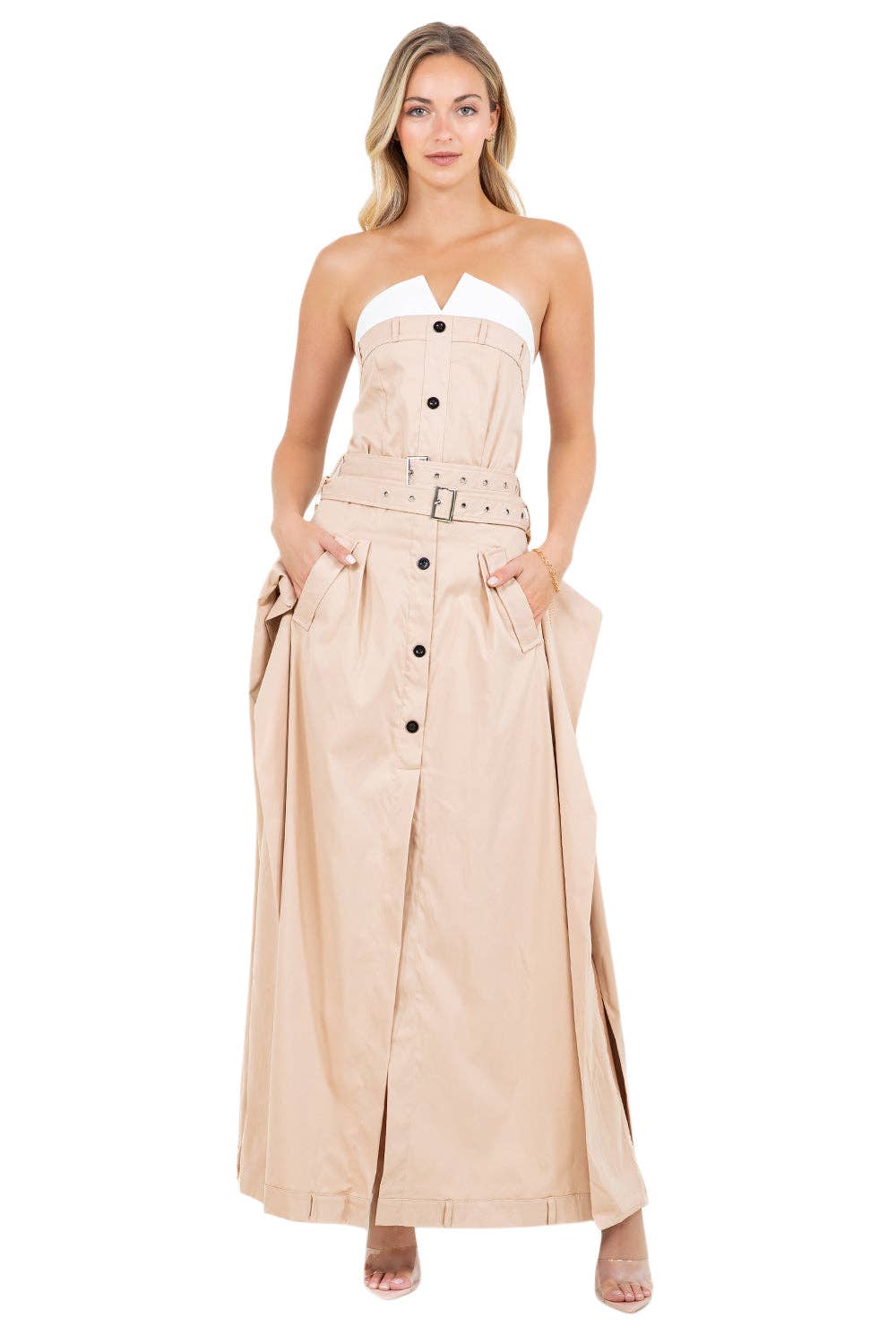 Beige STRAPLESS LONG MAXI DRESS