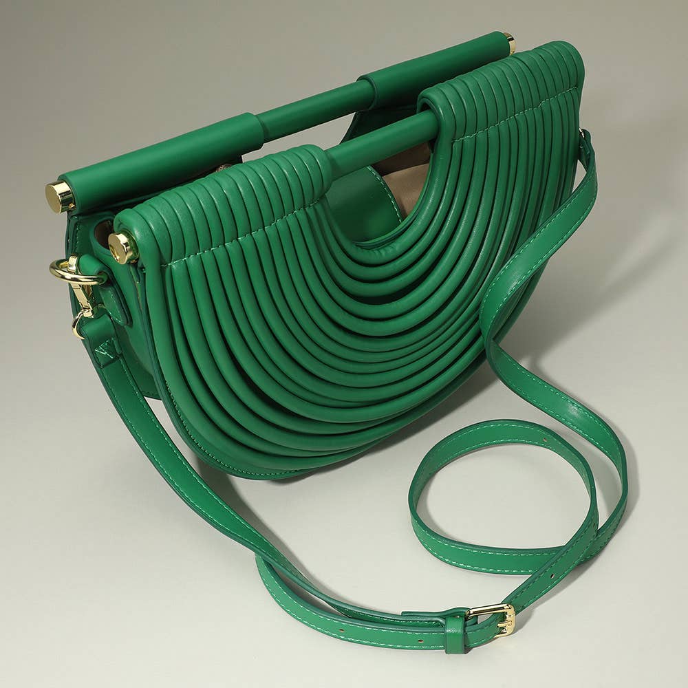 Faux Leather Unique Half Moon Structured Handbag / Crossbody Bag