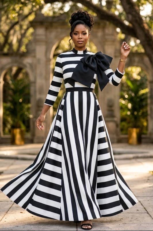 Striped Bow Detail Maxi Dress