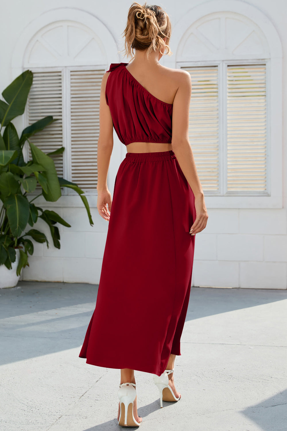 Ruched One Shoulder Slit Set