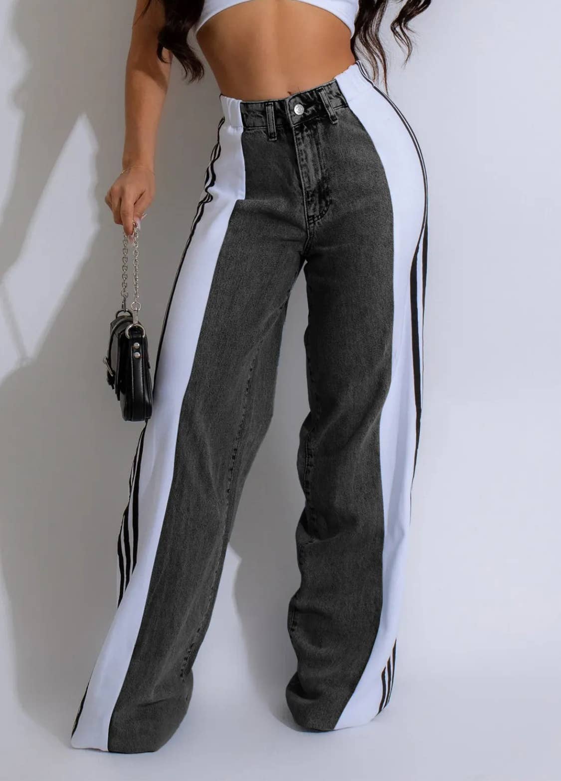 3 Stripe Wide Leg Jeans