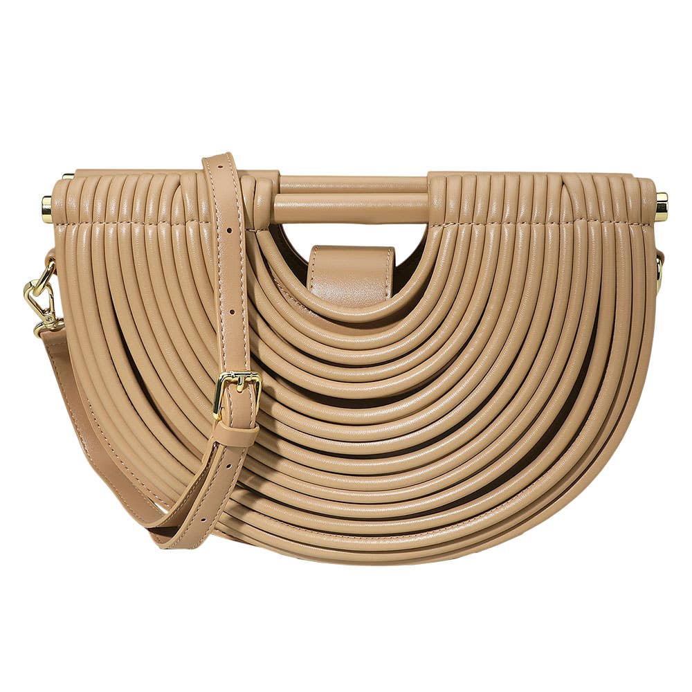Faux Leather Unique Half Moon Structured Handbag / Crossbody Bag