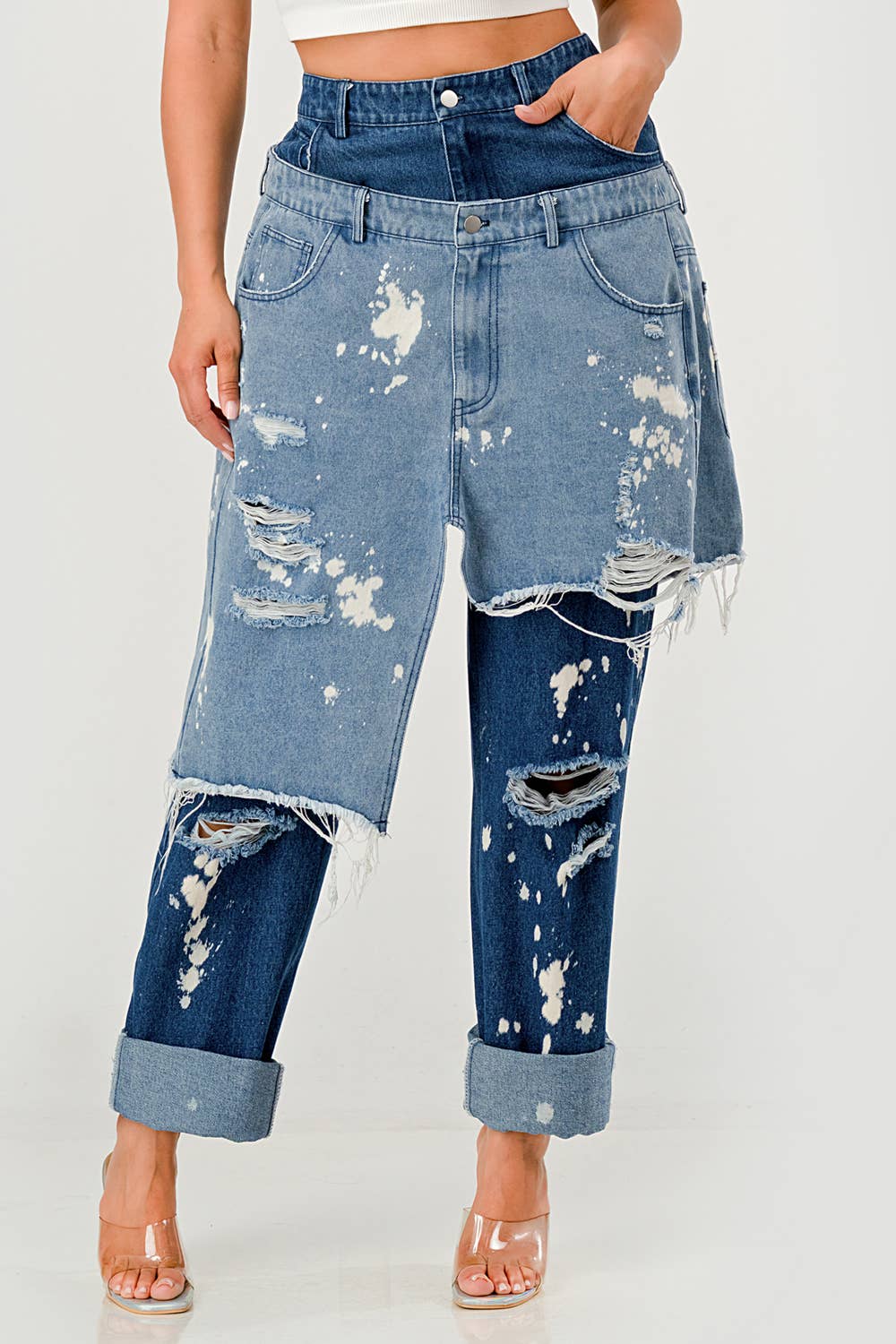 Double-Layer Destroyed Denim Pants
