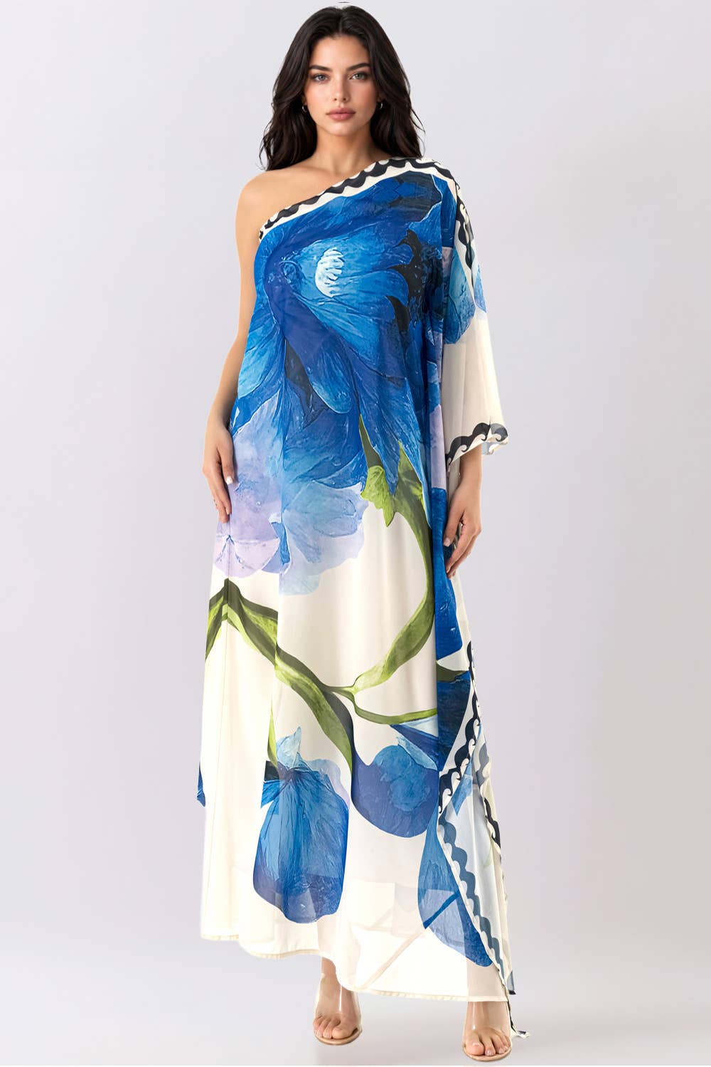 One-Shoulder Chiffon Maxi Dress with Draped Detail