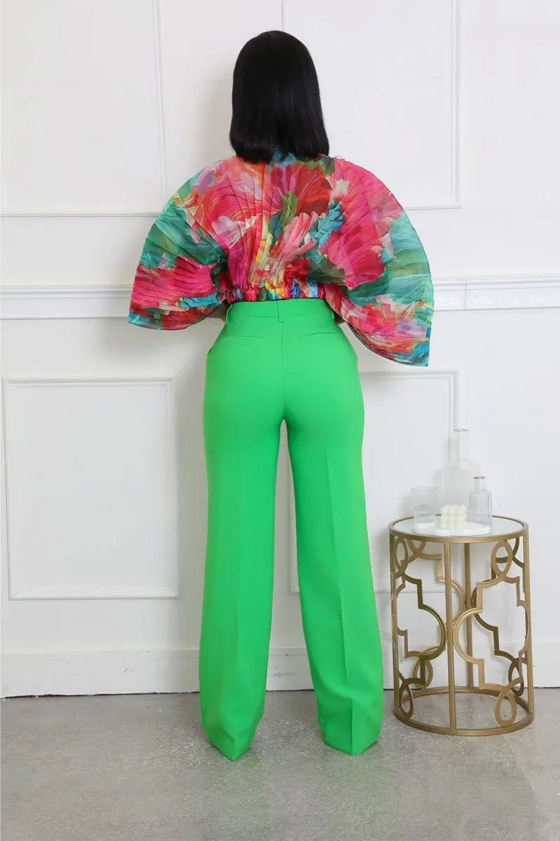 KEXU Women Floral Printed Batwing Long Sleeve OL Shirt Top 2024 Fashion Fall Winter Blouses Tops