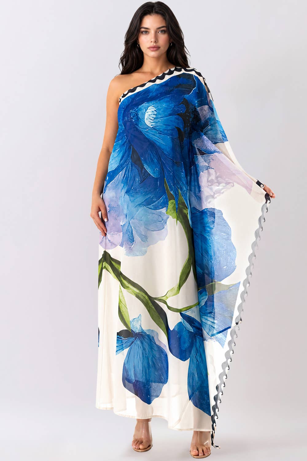 One-Shoulder Chiffon Maxi Dress with Draped Detail