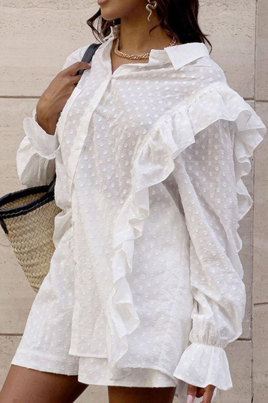 Ruffled Dot Applique Collared Neck Set