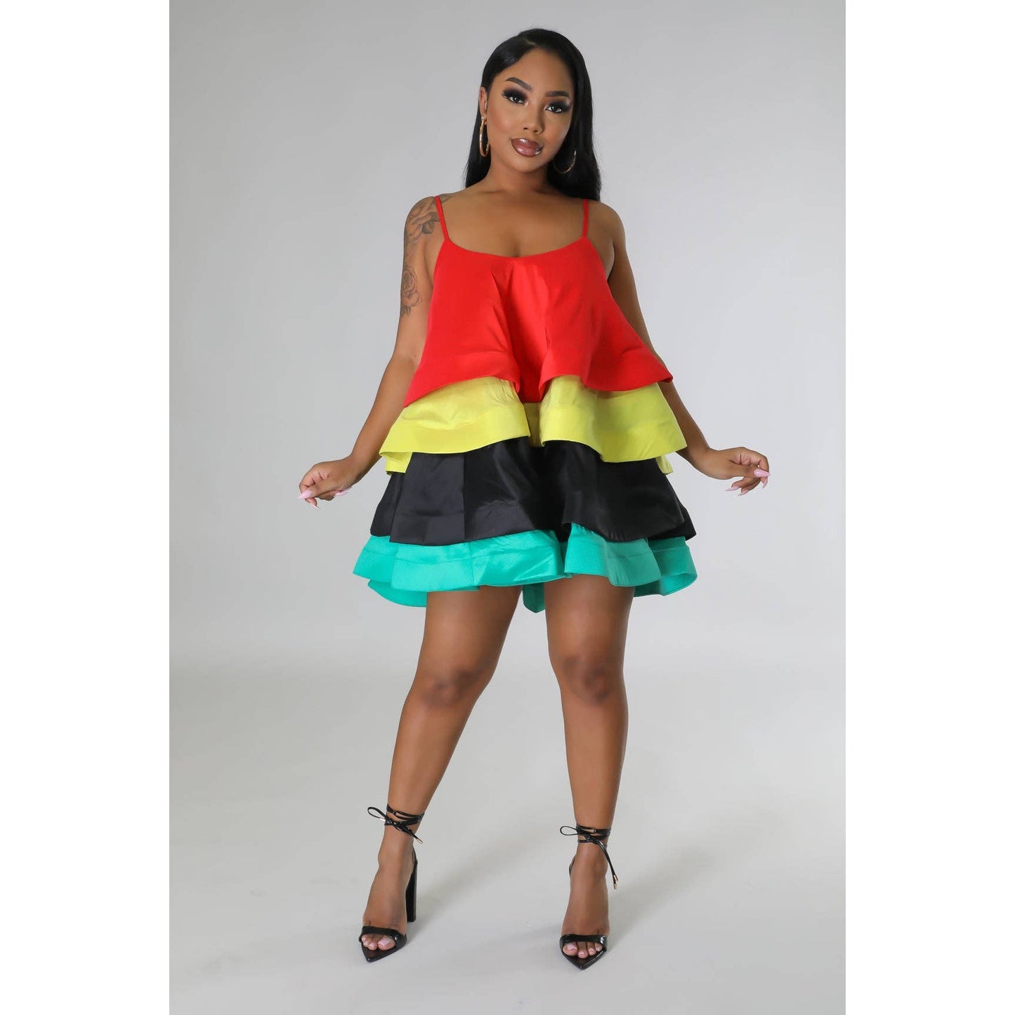 Spaghetti Straps Tiered Flare Mini Dress