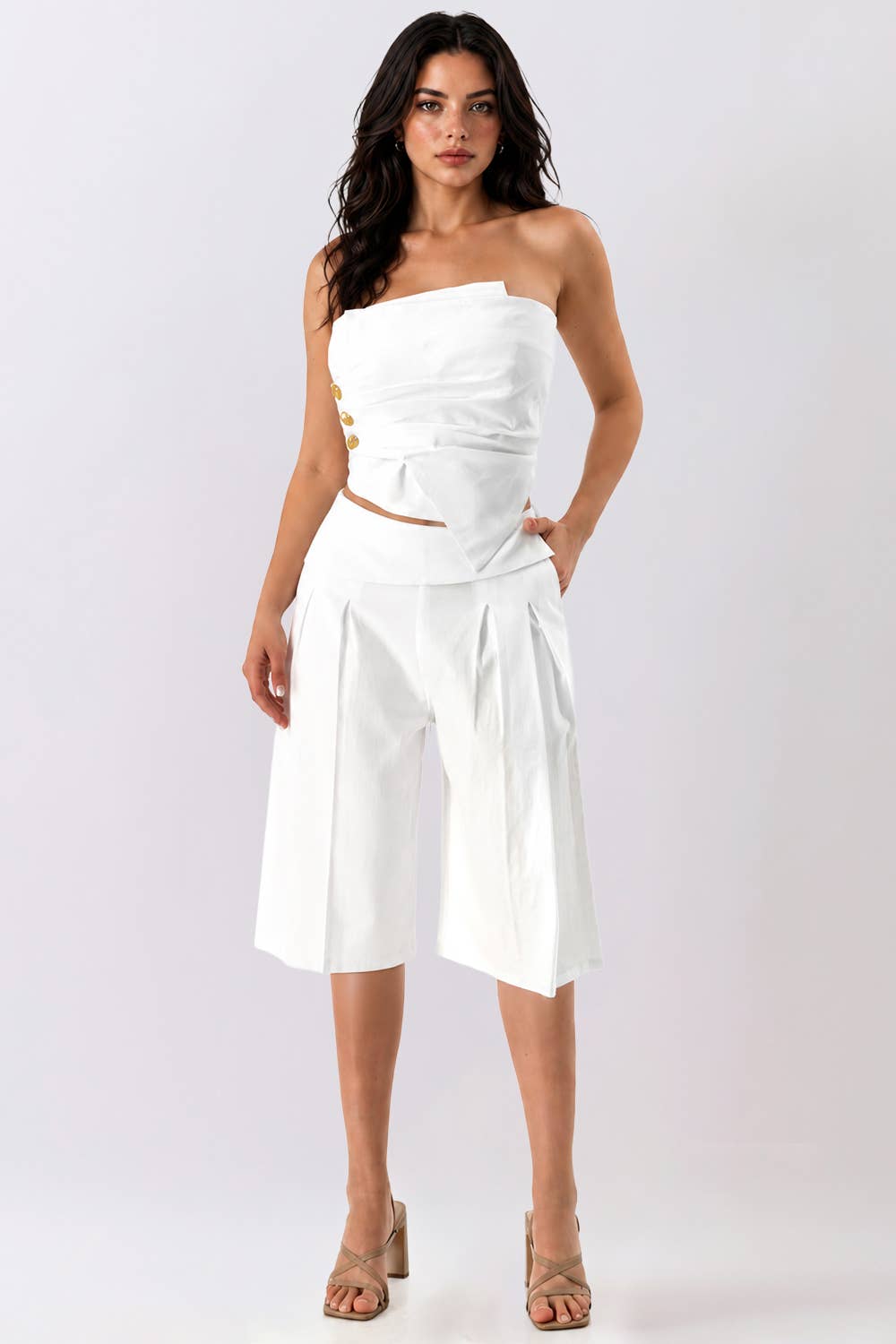 BP2958_Pleated Wide-Leg Bermuda Pants
