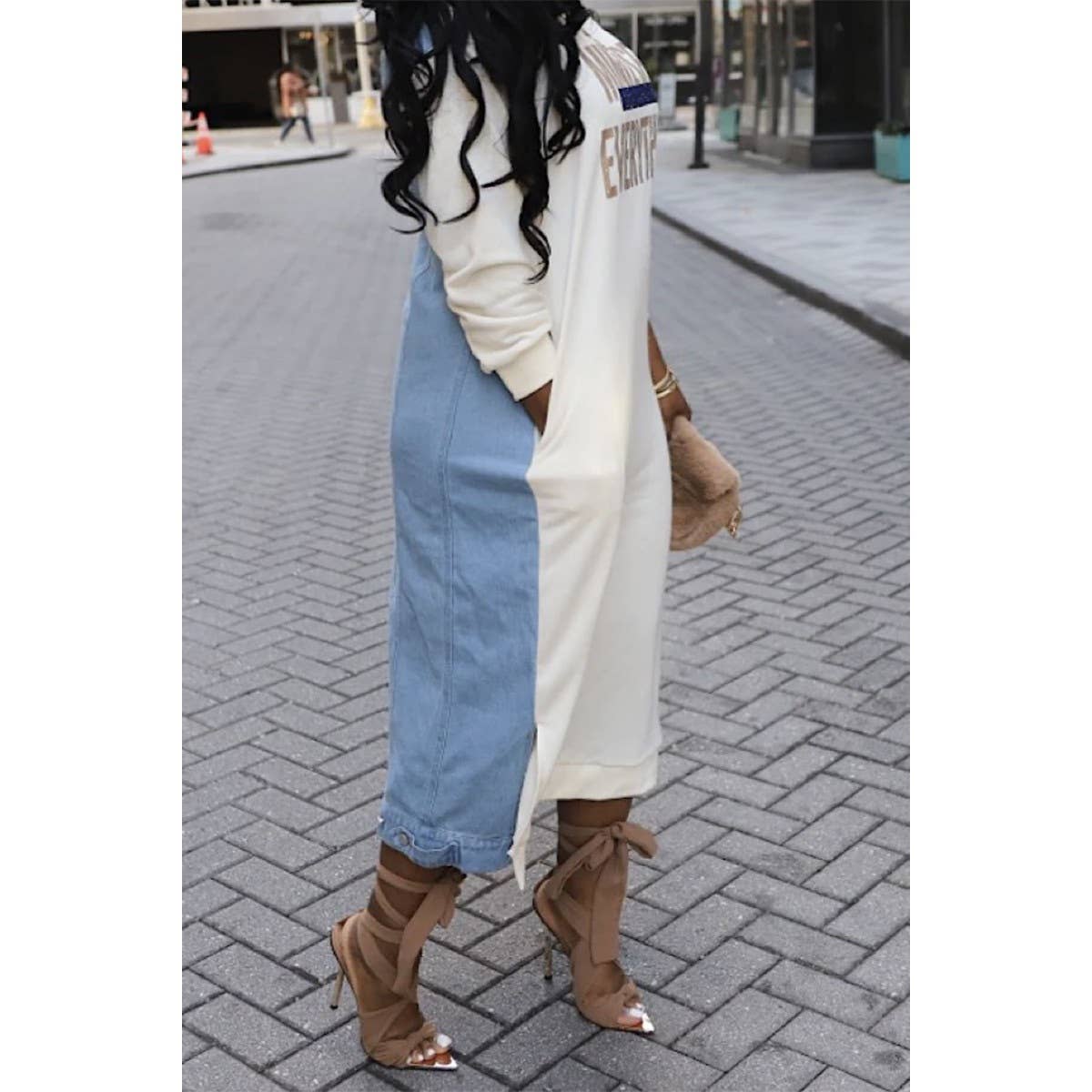 Sweatshirt Half Denim Half Maxi Dress