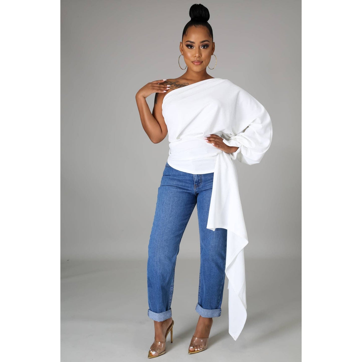 ONE SHOULDER WAIST STRAP TOP