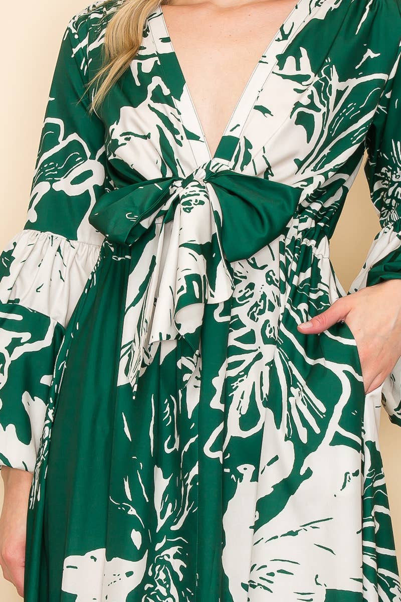 PRINTED V NECK MAXI DRESS