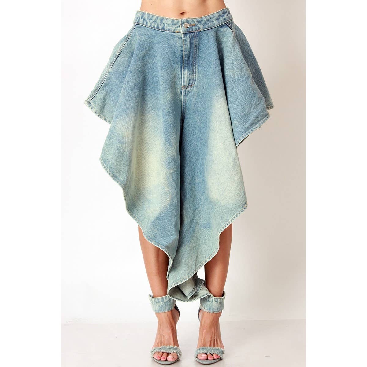 Vintage Washed Denim Asymmetrical Drapped Jeans