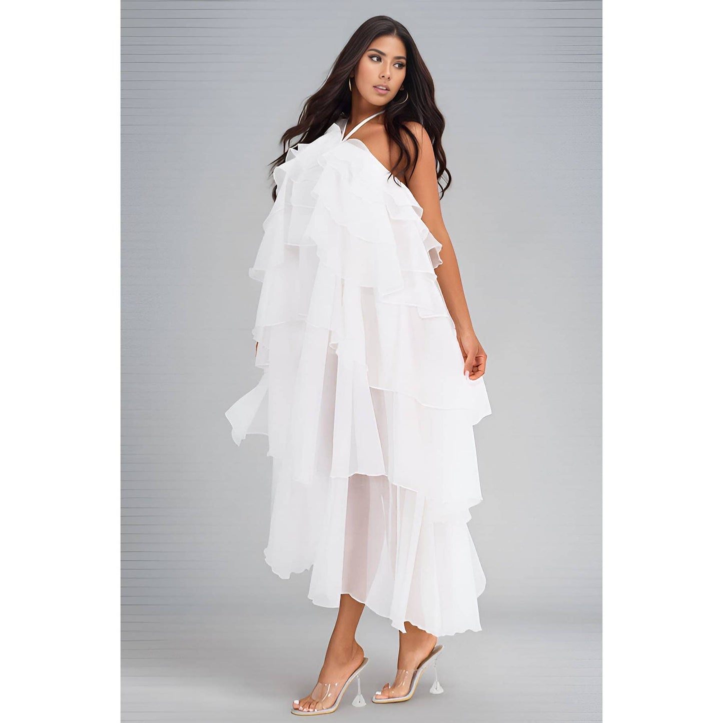 PETAL CASCADE HALTER DRESS