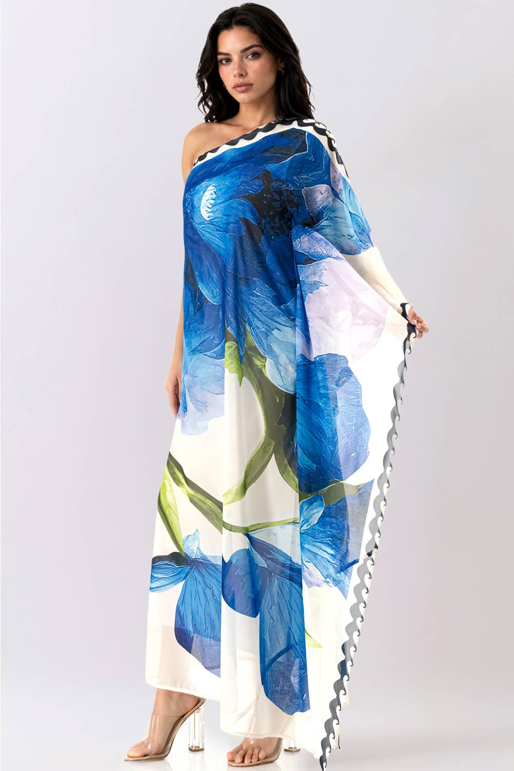 One-Shoulder Chiffon Maxi Dress with Draped Detail