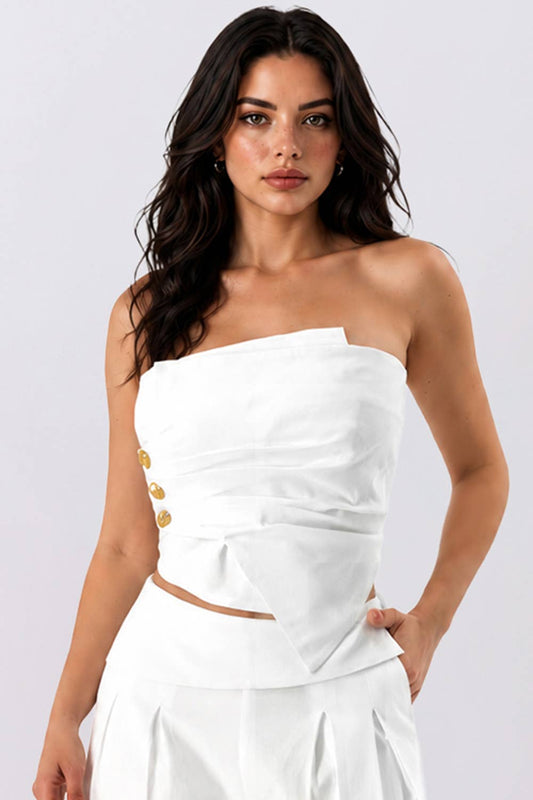 Gold Button-Up Strapless Bandeau Top and short set