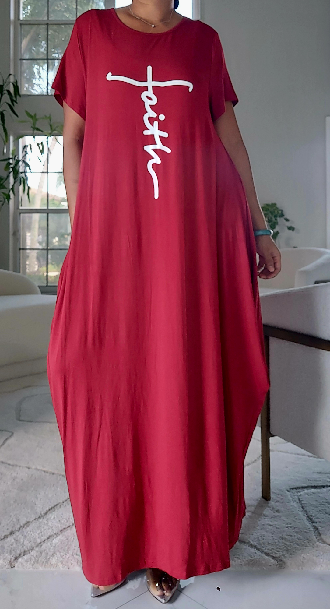 Long "Faith" Knitted Short Sleeve Dress