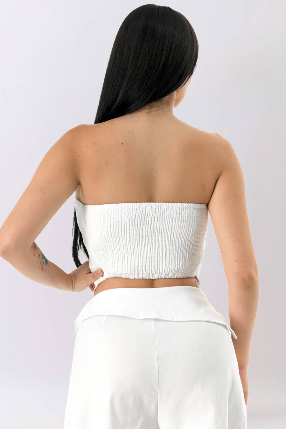 Gold Button-Up Strapless Bandeau Top and short set
