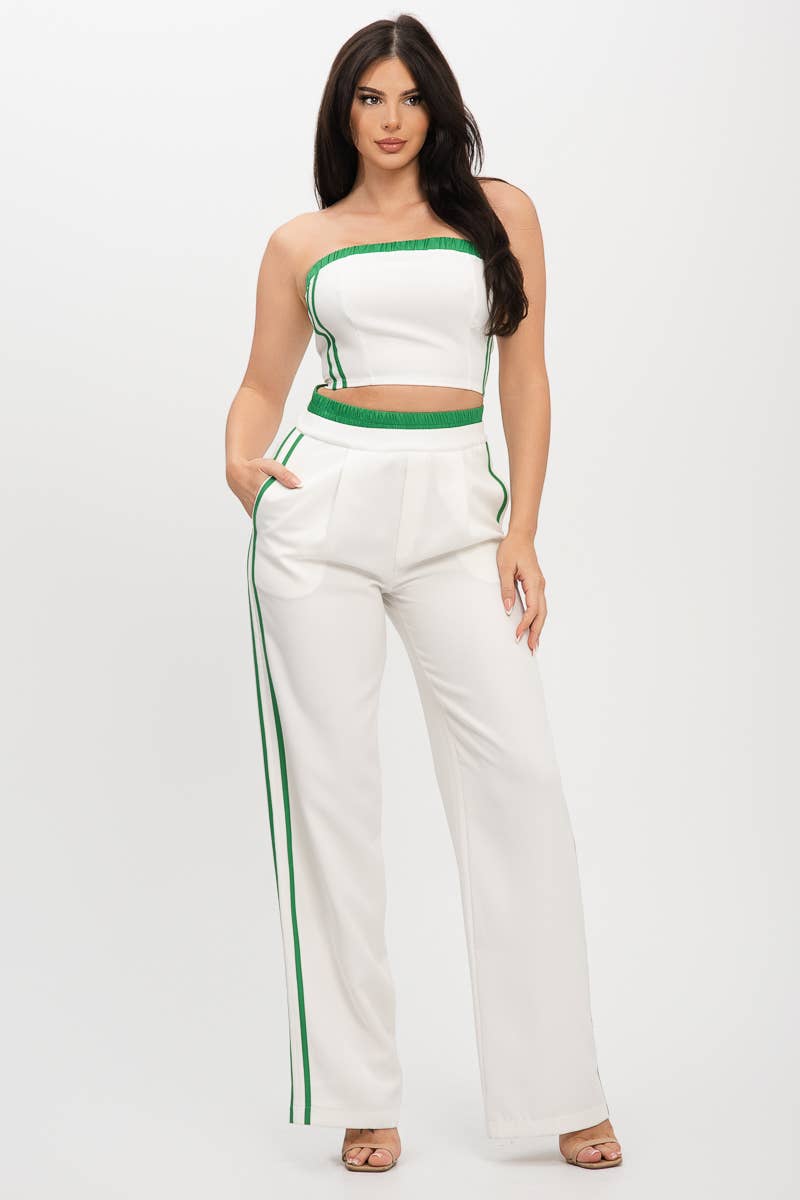 Stripe Tapping Contrast Elastic Band Top Pants Set