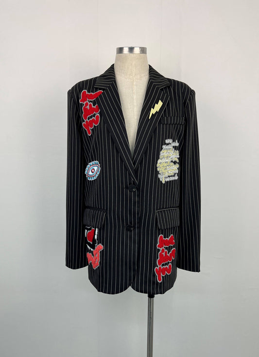 Striped blazer with print
