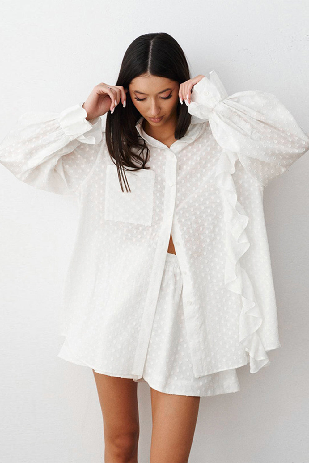 Ruffled Dot Applique Collared Neck Set