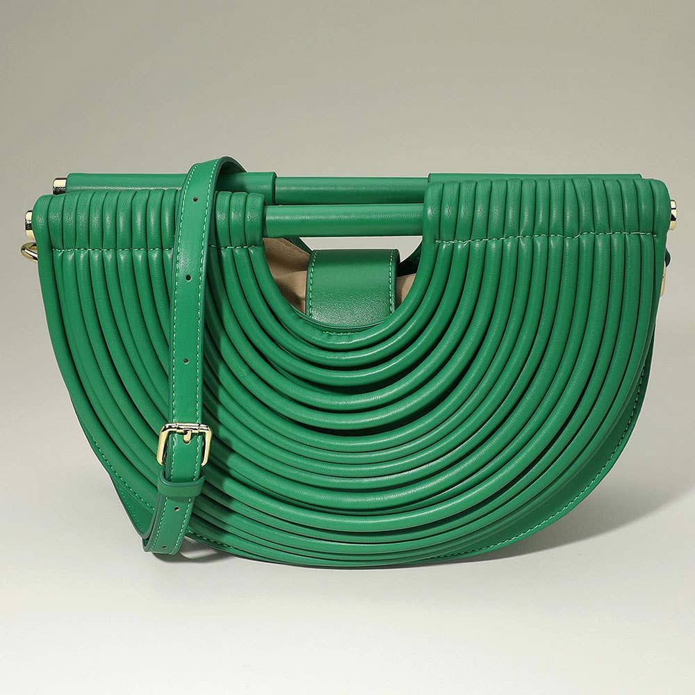 Faux Leather Unique Half Moon Structured Handbag / Crossbody Bag