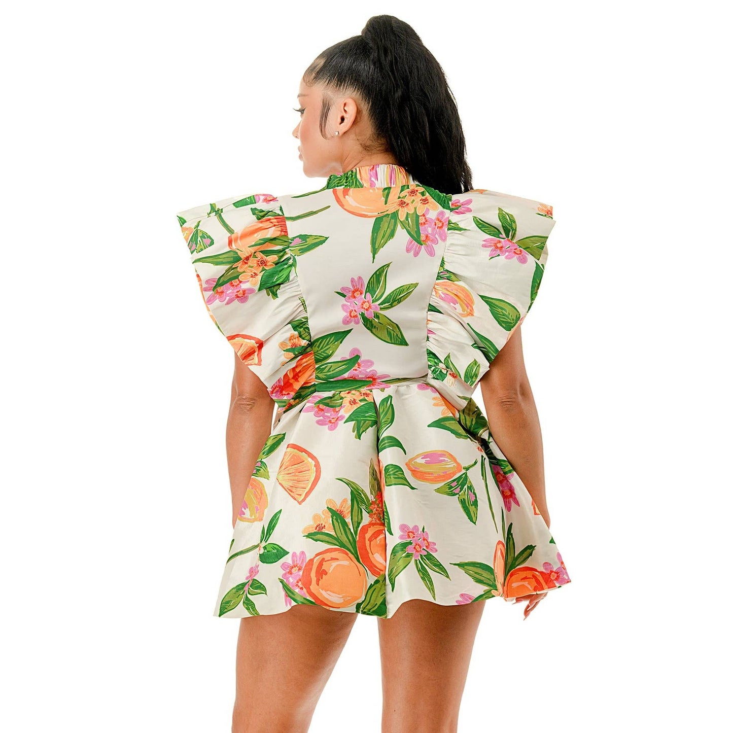 Deep VNeck Ruffle Sleeve Waist Tie Wrap Mini Dress