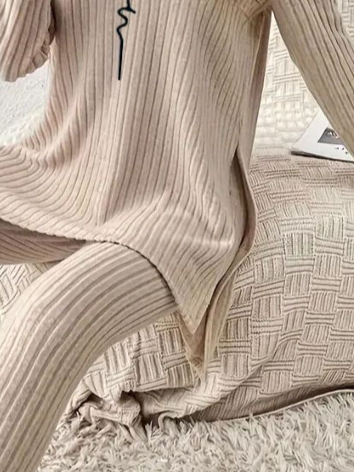 Side Slit Round Neck Long Sleeve Set