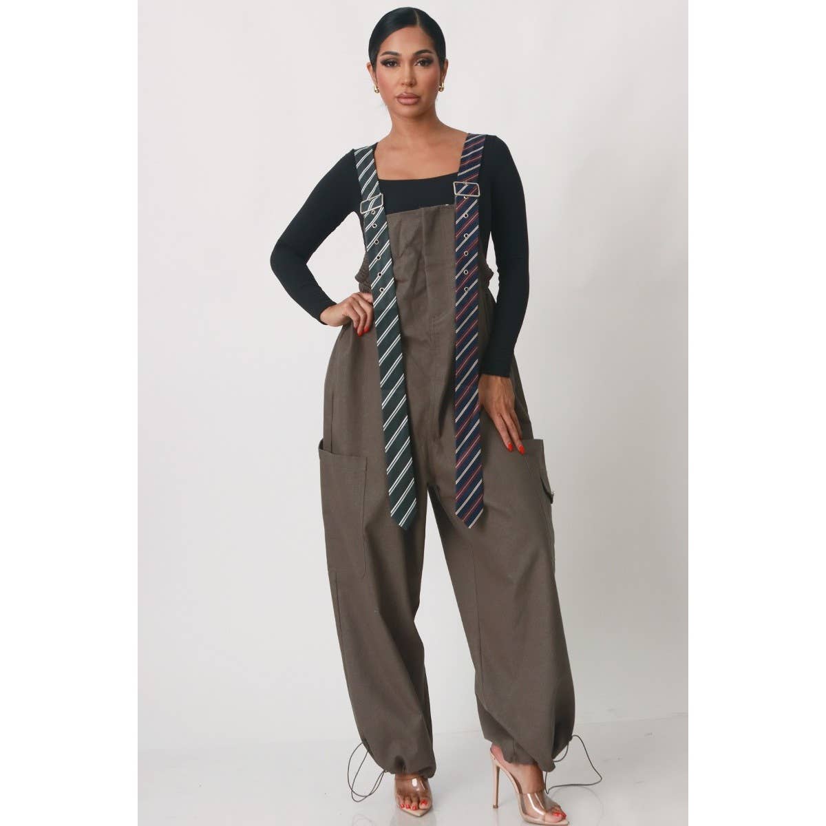 Stripe Tie Strap Detail Wide Leg Jumpsuit