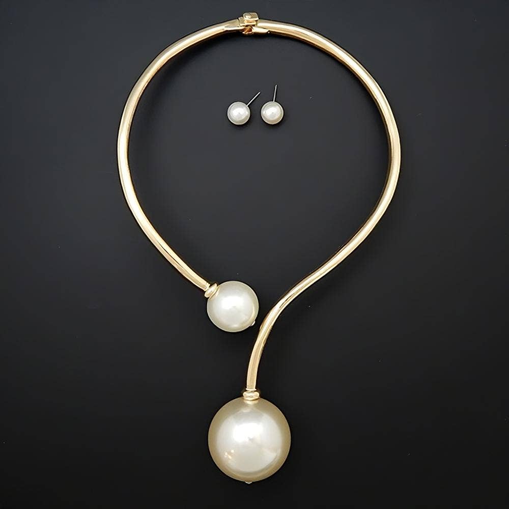 Bold Round Pearls Hinge Necklace Set