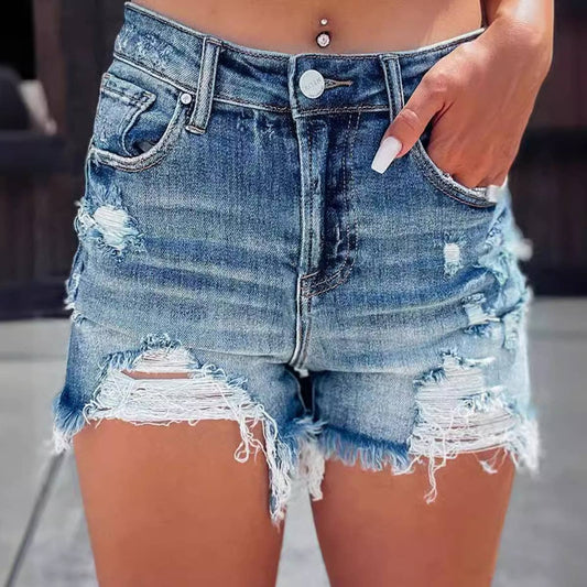 Pantalones cortos de mezclilla de cintura alta rotos