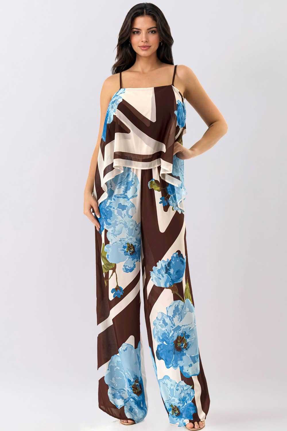 Floral Cape Sleeve Jumpsuit