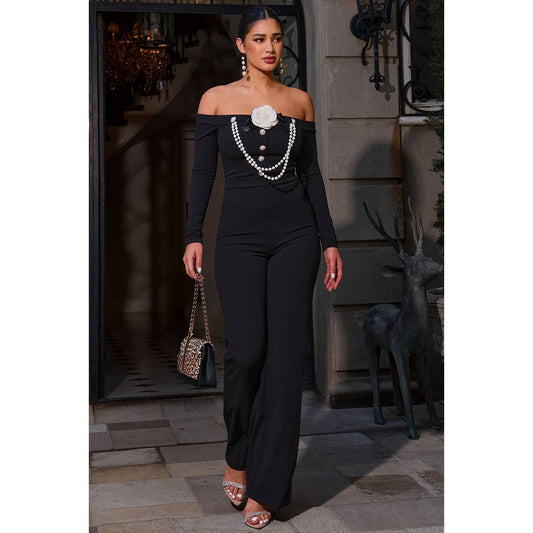 Off The Shoulder Contrast Trim Jumpsuit