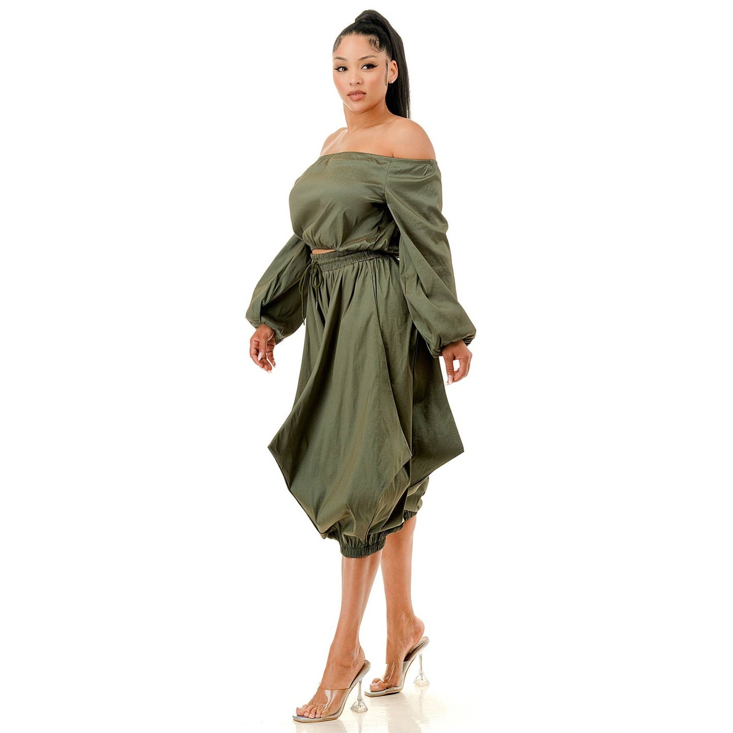 Off the Shoulder Crop Top & Pants Set