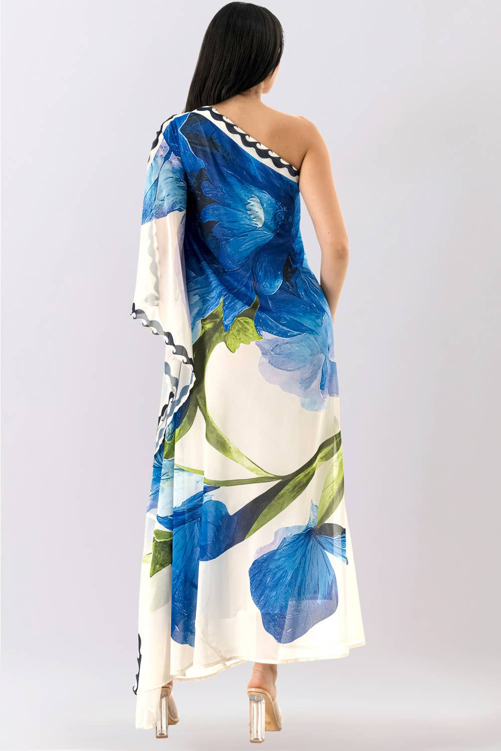 One-Shoulder Chiffon Maxi Dress with Draped Detail